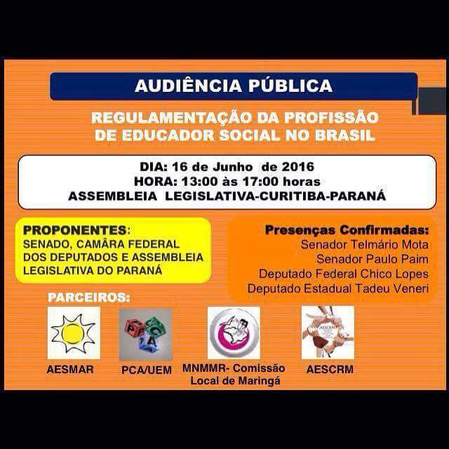 Audiência pública: regulamentação da profissão de educador social no Brasil (16/06)